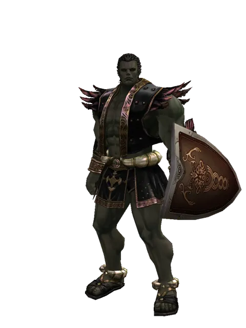 Brigandine Shield on a male Orc fighter, front view
