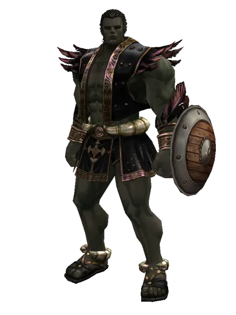 Buckler on a male Orc fighter, front view