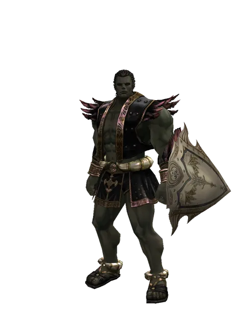 Full Plate Shield on a male Orc fighter, front view