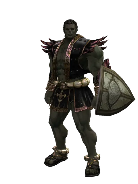 Hoplon on a male Orc fighter, front view