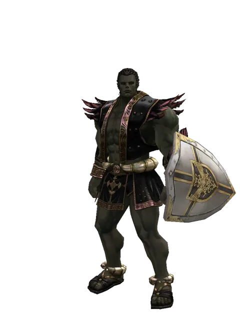 Knight's Shield on a male Orc fighter, front view