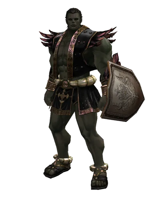 Plate Shield on a male Orc fighter, front view