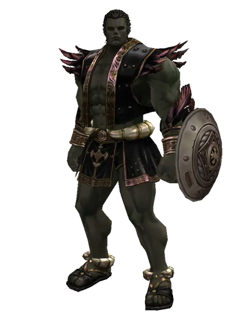Round Shield on a male Orc fighter, front view