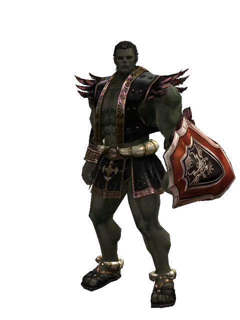 Shield of Nightmare on a male Orc fighter, front view