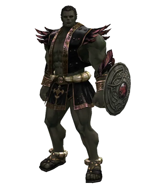 Shield of Pledge on a male Orc fighter, front view
