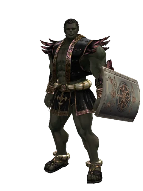 Tower Shield on a male Orc fighter, front view
