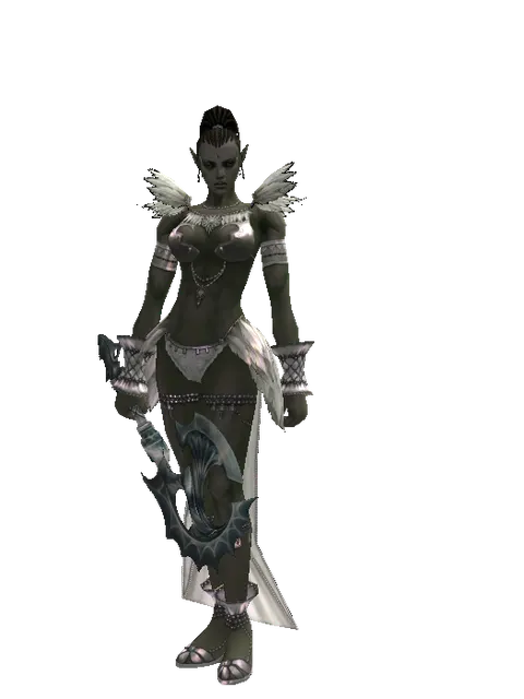 Art of Battle Axe on a female Orc mystic, front view