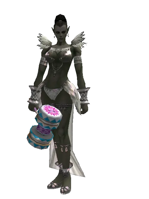 Blue Clown Hammer on a female Orc mystic, front view