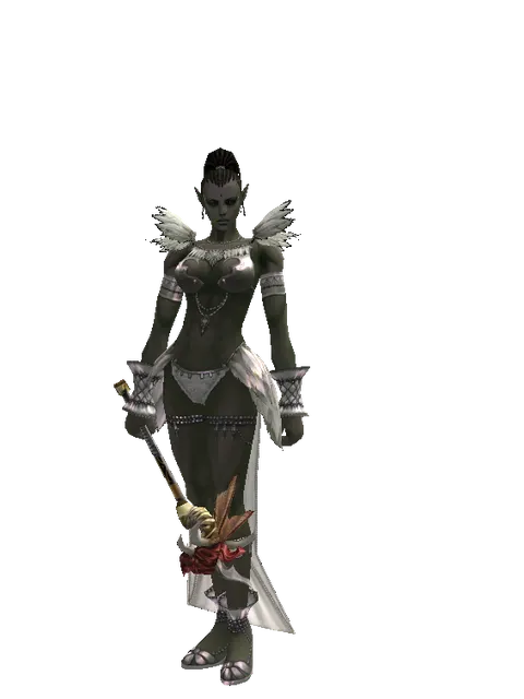 Flaming Dragon Skull on a female Orc mystic, front view