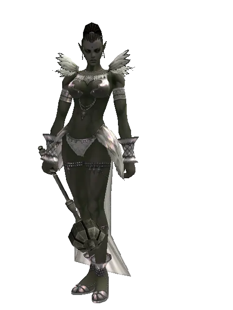 Flanged Mace on a female Orc mystic, front view