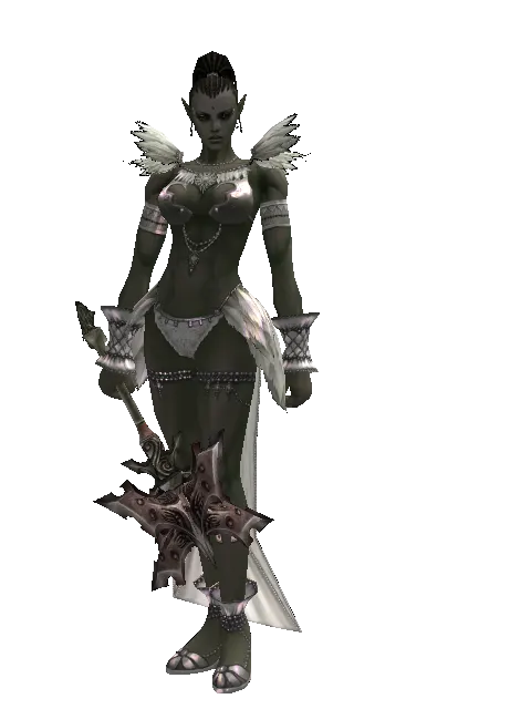 Silver Axe on a female Orc mystic, front view