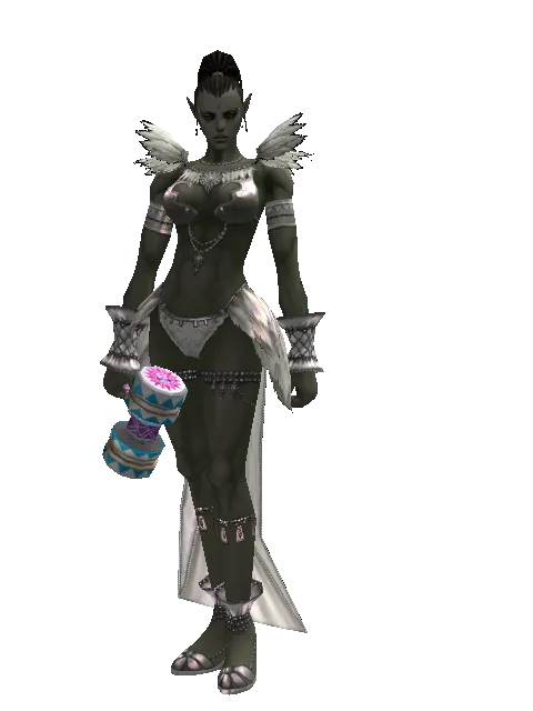 Small Blue Clown Hammer on a female Orc mystic, front view