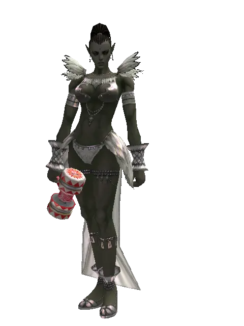 Small Red Clown Hammer on a female Orc mystic, front view