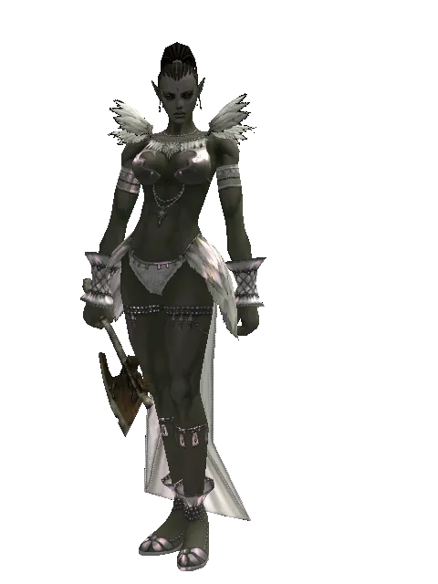 Traveler's Tomahawk on a female Orc mystic, front view