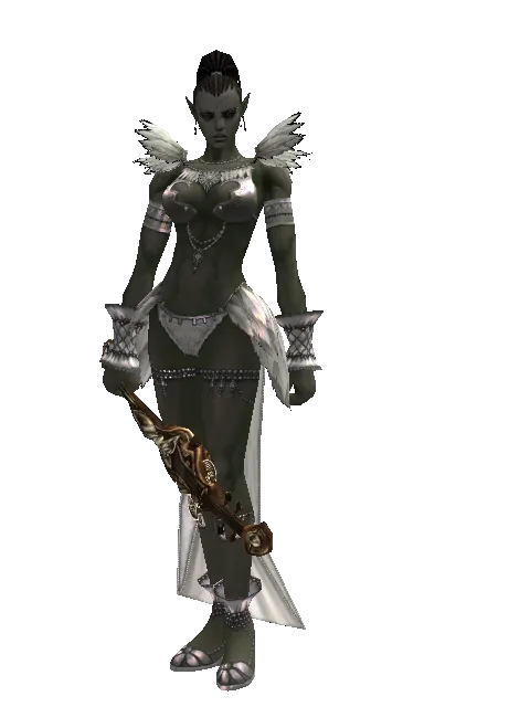 Chrono Cithara on a female Orc mystic, front view