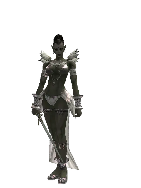 Elven Sword on a female Orc mystic, front view