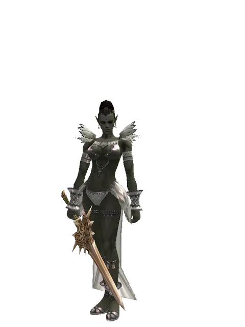 Forgotten Blade on a female Orc mystic, front view