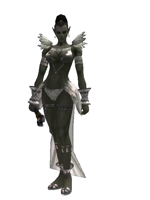 Golem Transformation Stick on a female Orc mystic, front view