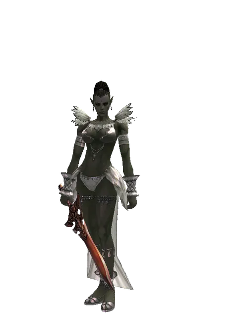 Homunkulus's Sword on a female Orc mystic, front view