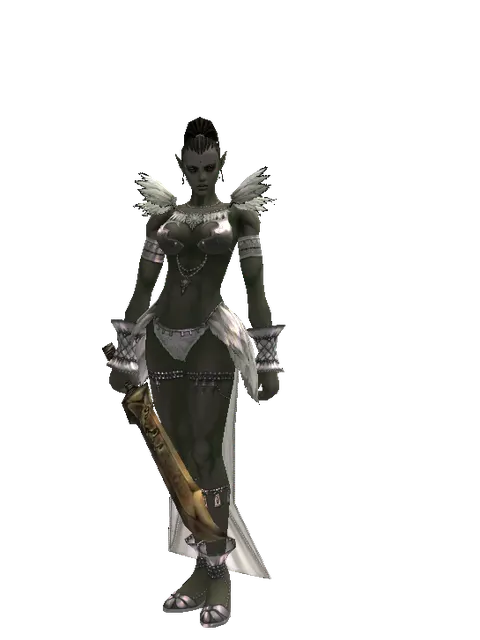 Improved Falchion on a female Orc mystic, front view