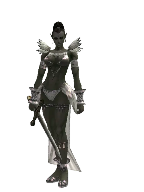 Old Knight Sword on a female Orc mystic, front view