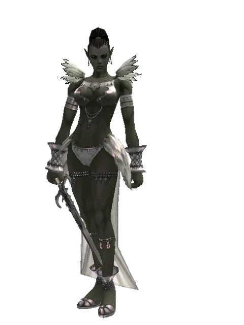 Priest Sword on a female Orc mystic, front view