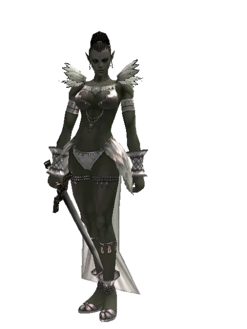 Rusted Bronze Sword on a female Orc mystic, front view