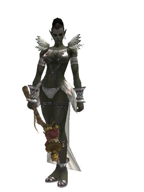 Scarecrow Transformation Stick on a female Orc mystic, front view