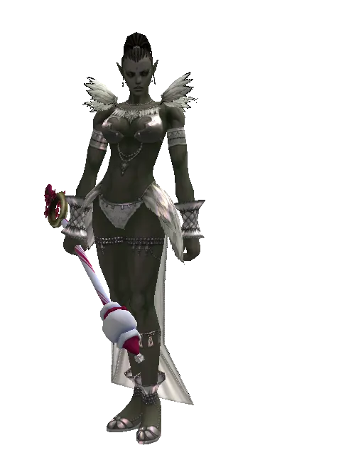 Snowman Transformation Stick on a female Orc mystic, front view