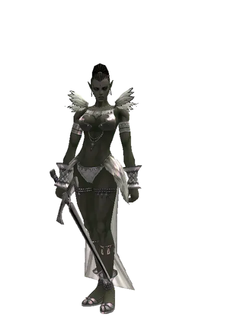 Sword of Revolution on a female Orc mystic, front view