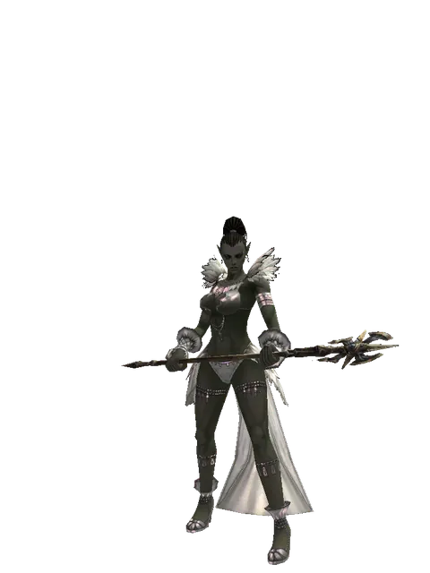 Dasparion's Staff on a female Orc mystic, front view