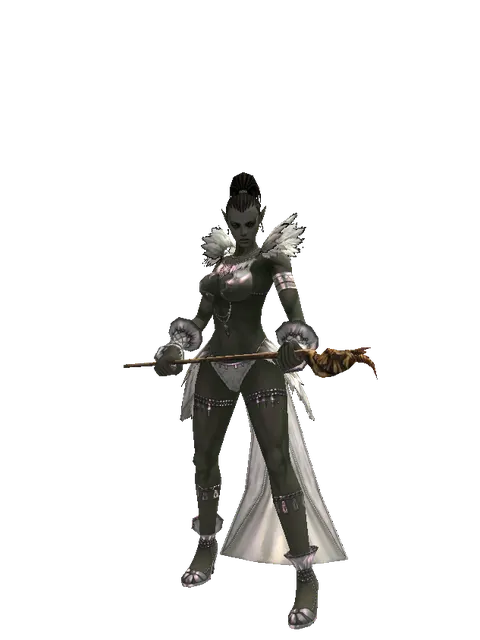 Goat Head Staff on a female Orc mystic, front view