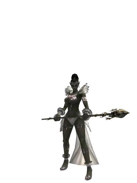 Staff of Evil Spirits on a female Orc mystic, front view