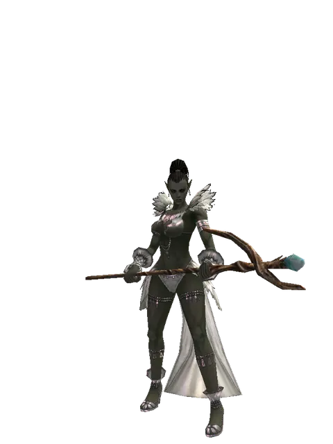 Staff of Mana on a female Orc mystic, front view