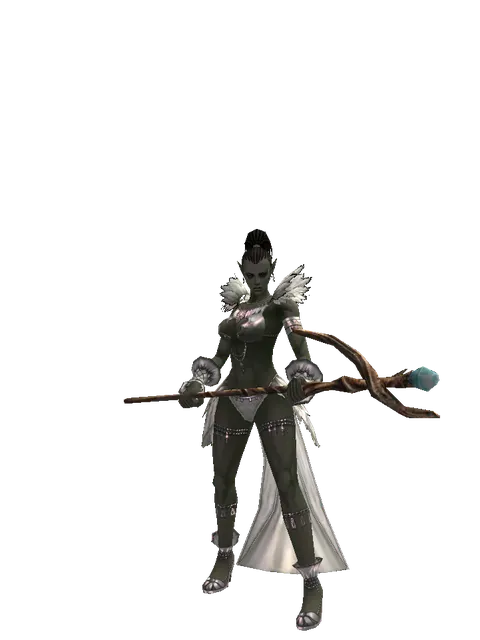 Traveler's Staff on a female Orc mystic, front view