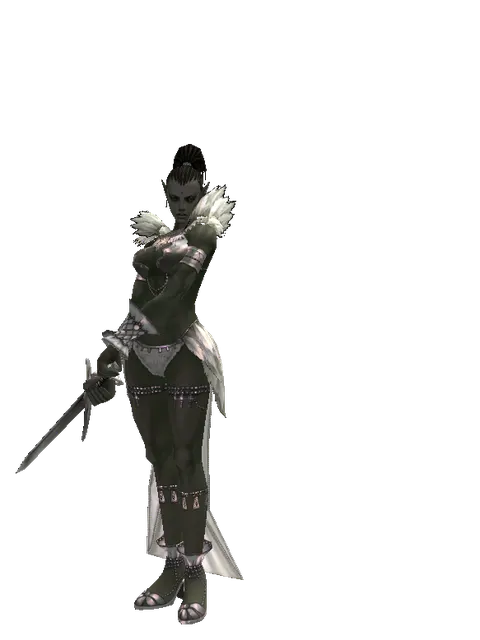 Red Sunset Sword on a female Orc mystic, front view