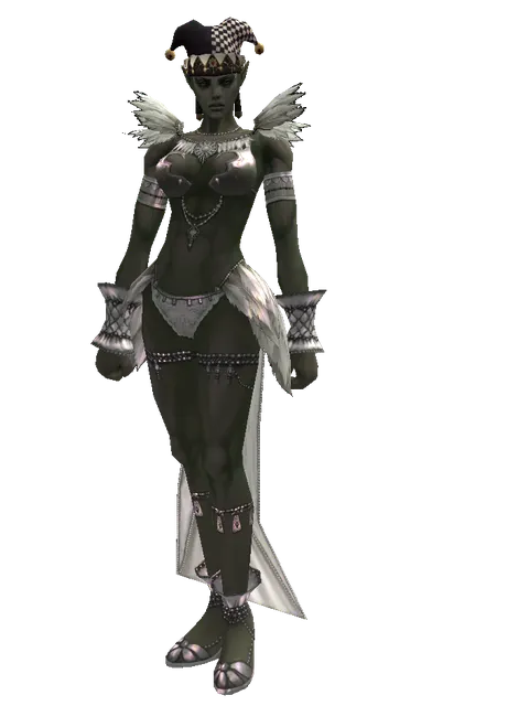 Black Jester Hat (?) on a female Orc mystic, front view