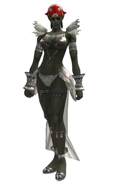 Red Fish Hat (?) on a female Orc mystic, front view