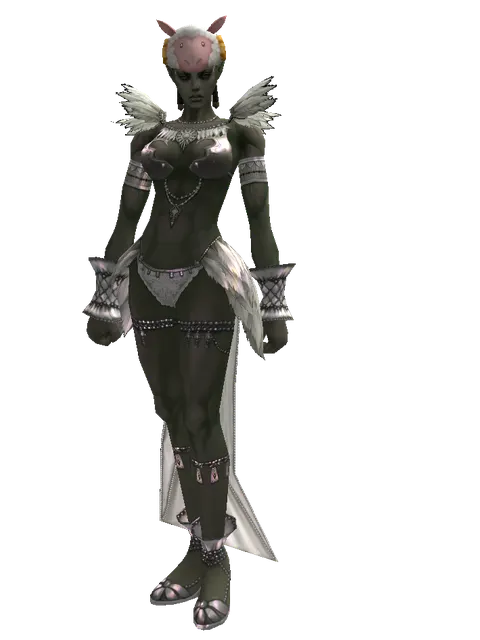 White Sheep Hat on a female Orc mystic, front view