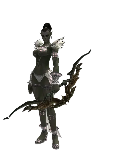Akat Long Bow on a female Orc mystic, front view