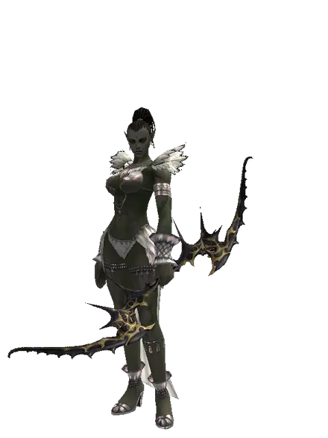 Dark Elven Long Bow on a female Orc mystic, front view