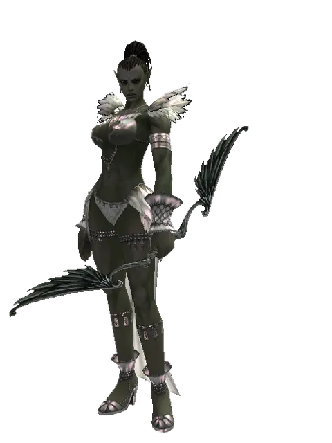 Elven Bow on a female Orc mystic, front view