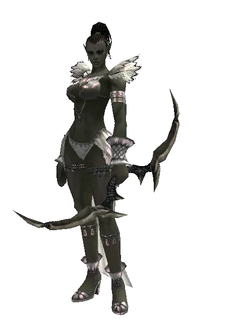 Strengthened Bow on a female Orc mystic, front view