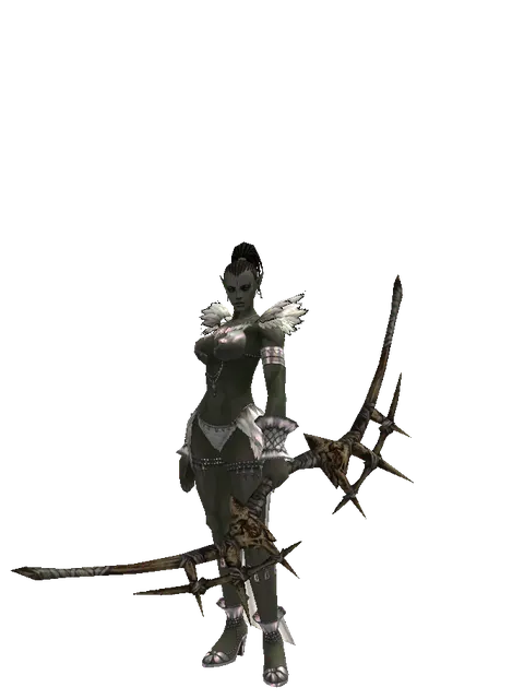 Strengthened Long Bow on a female Orc mystic, front view