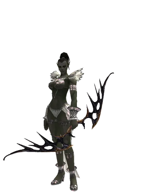 Traveler's Dark Elven Bow on a female Orc mystic, front view
