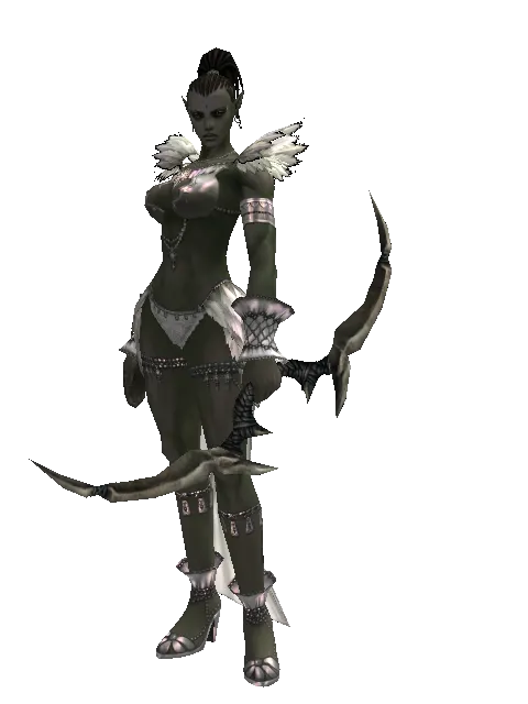 Traveler's Long Bow on a female Orc mystic, front view