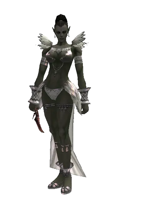 Red Sunset Dagger on a female Orc mystic, front view
