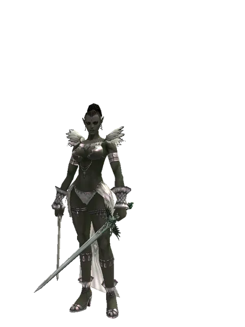 Bastard Sword*Elven Long Sword on a female Orc mystic, front view