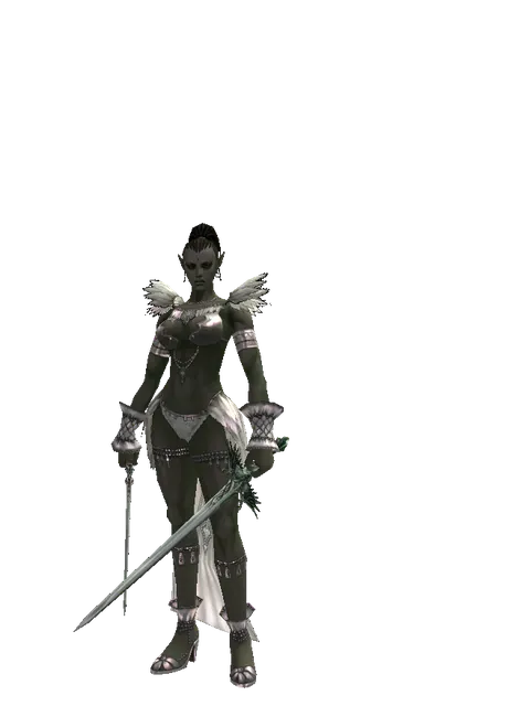 Elven Sword*Elven Long Sword on a female Orc mystic, front view