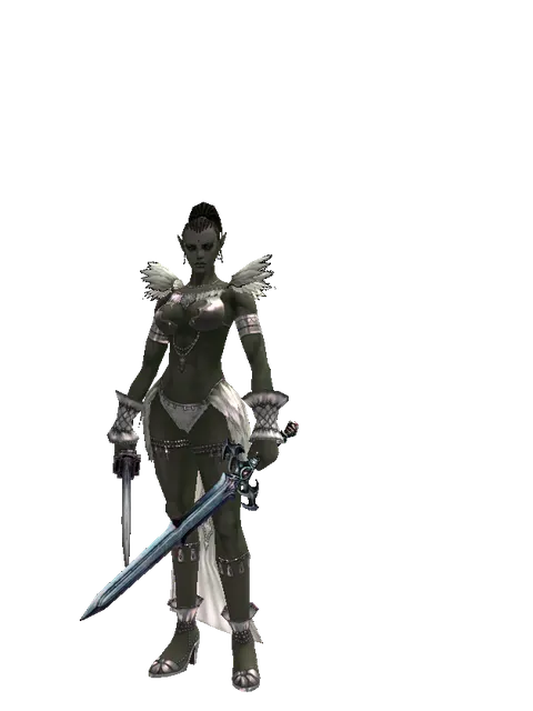 Katana*Caliburs on a female Orc mystic, front view